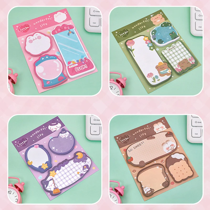 Cute Cartoon Sticky Notes, Sticky Notes, Papelaria Labels, Cartoon Notepad, Colorido, Material escolar e de escritório, 20 folhas