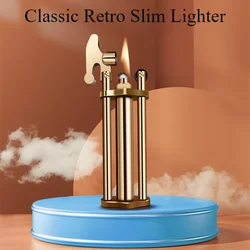 Brass handmade slim Retro Petroleum Lighter portable Metal Brass Trenches Kerosene Gasoline Oil Cigarette Lighters Men Gift