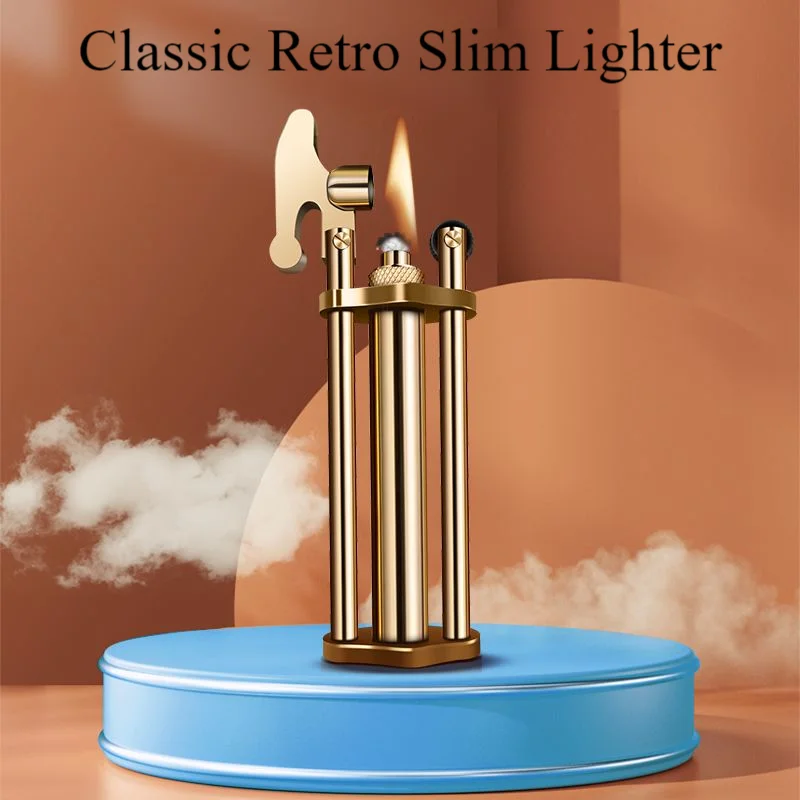 Brass handmade slim Retro Petroleum Lighter portable Metal Brass Trenches Kerosene Gasoline Oil Cigarette Lighters Men Gift