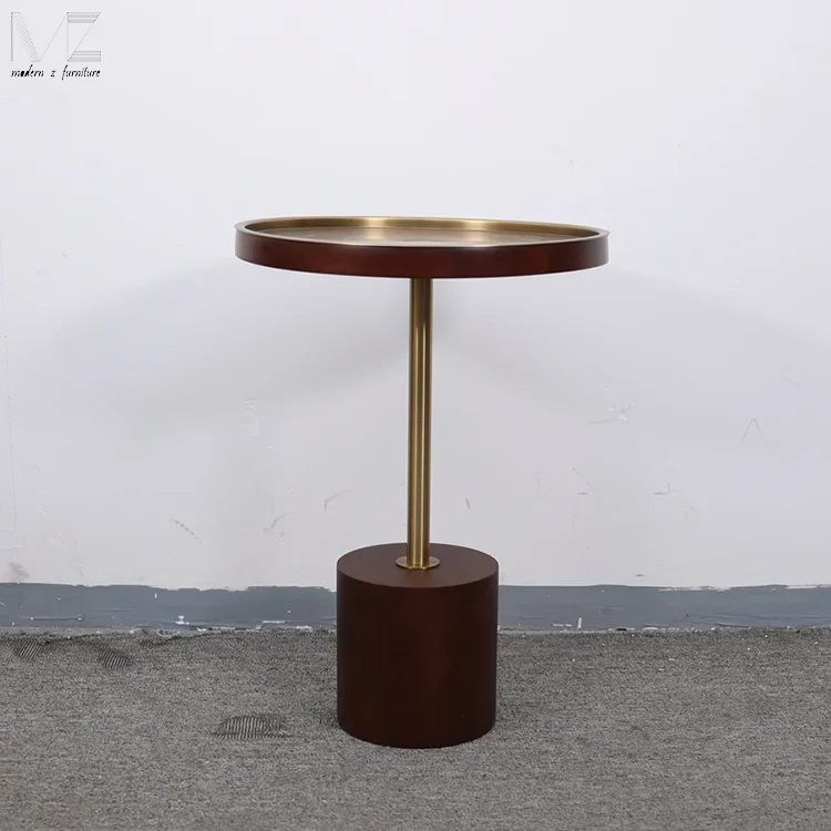 

# Nordic Golden Simple Modern Round Wooden Base Sofa Side Service Drink Table Small Coffee Table For Living Room