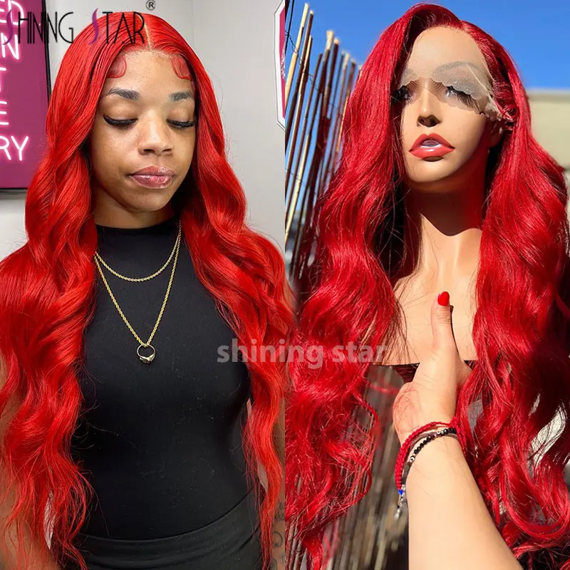 

Hot Red Body Wave Hd 13X6 Lace Front Wig Brazilian Colored 13X4 Lace Front Human Hair Wigs Pre Plucked Burgundy Lace Frontal Wig