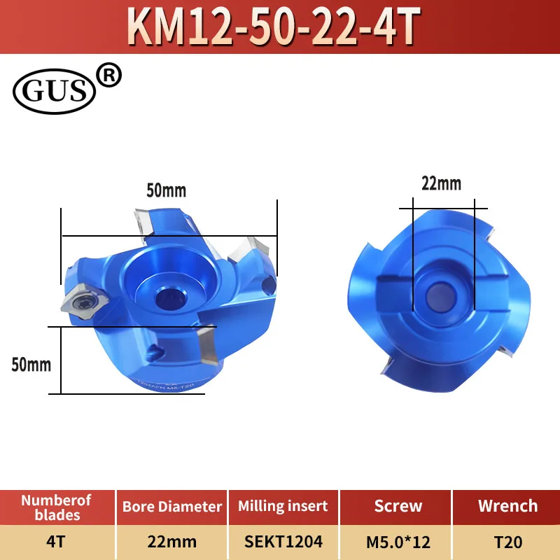 Ângulos Km12 50 63 80 100 125 Face de Flauta Cabeça de Fresa de Topo Plana de Alumínio Cnc Sekt1204 Suporte para Máquinas-ferramenta de Torno de Inserção 45