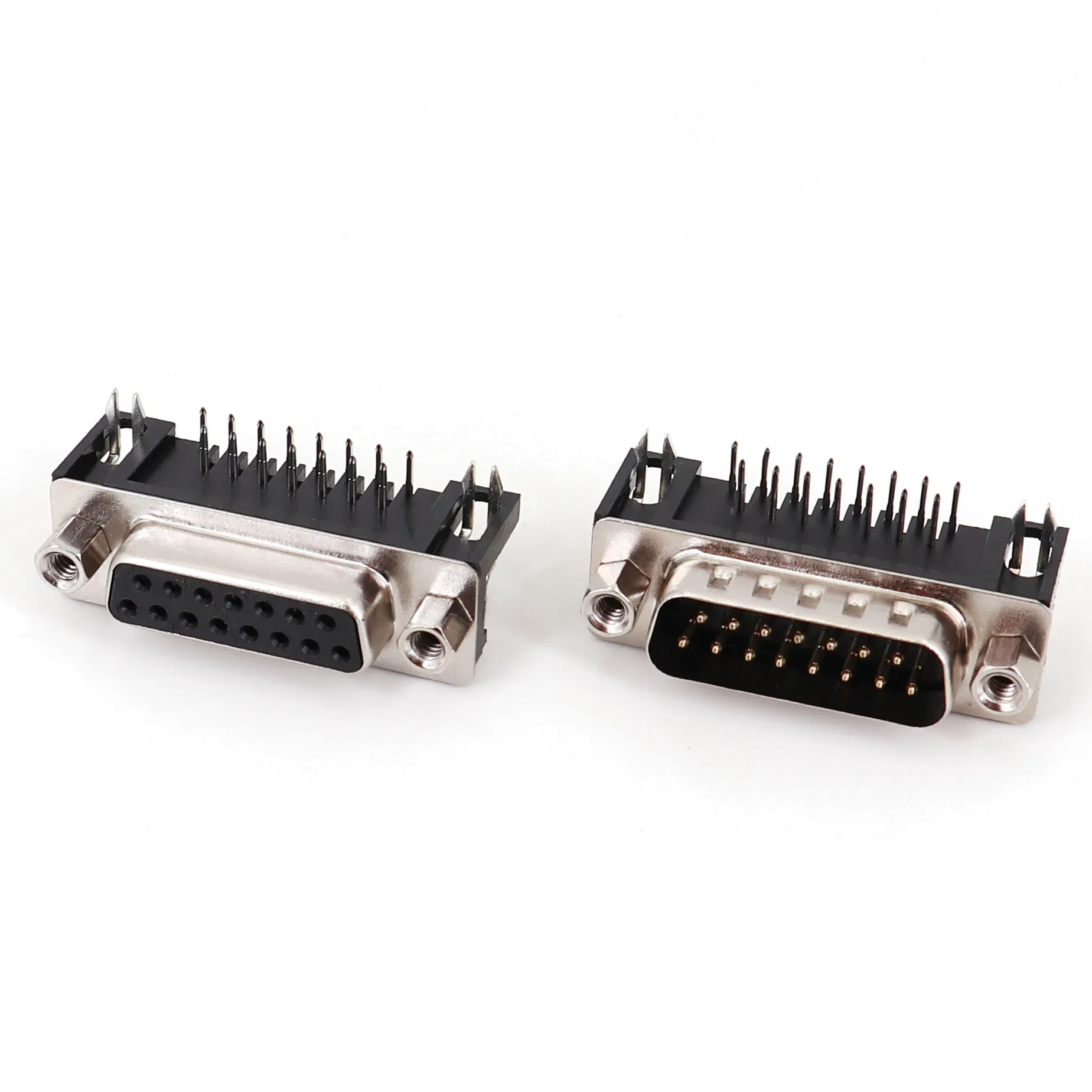 5Pcs D-SUB DB15 Male Female Right Angle Socket 2 Row 15Pin PCB Mount Solder Connector