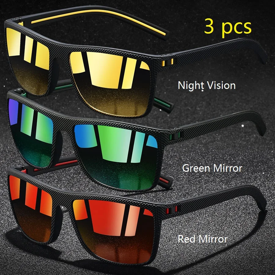 3PCS Vintage Check Pattern Sunglasses For Men Women Fishing Driving Fashion Square Brand Design Sun Glasses UV400
