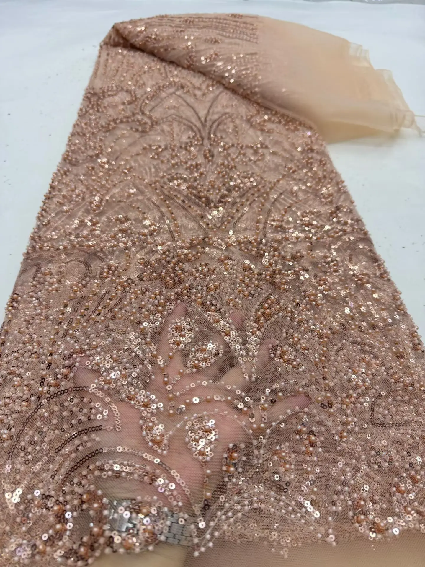 

Nigerian Sequins Tulle Lace Fabric High-Quality Embroidery African Net Cloth for Prom Dresses Beads 5 Yards 2026 DP0506