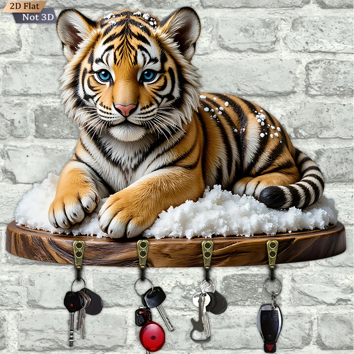 , 2D Flat, 1pc, Tiger-shaped key hook, wooden multifunctional home key hanger, with four metal hooks, wall decoration, porch