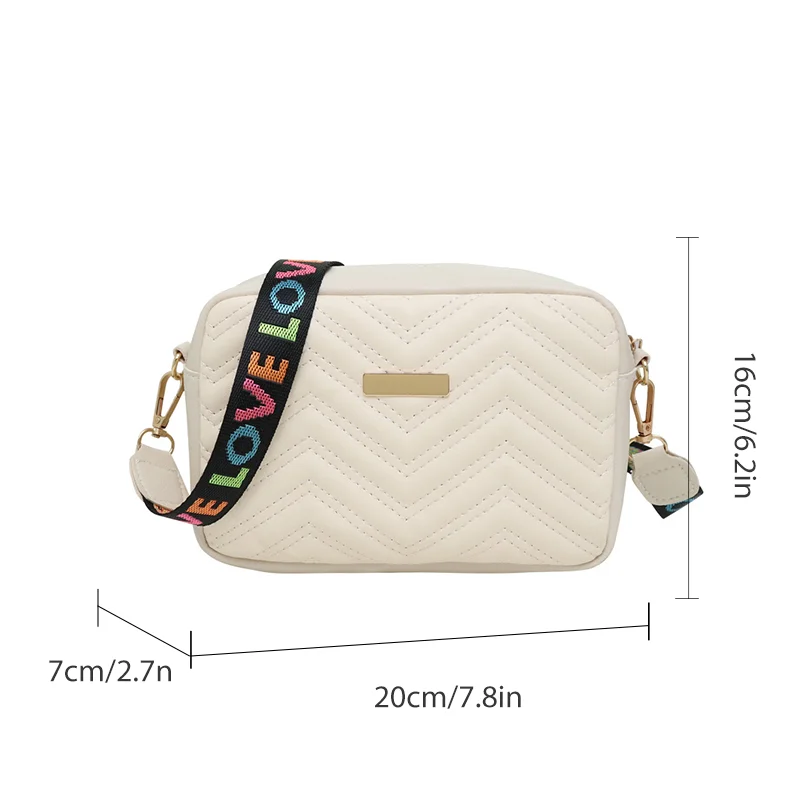 Rilibegan Embroidered Camera Bag PU Material Casual Small Square Bag Versatile Single Shoulder Bag Printed Shoulder Strap