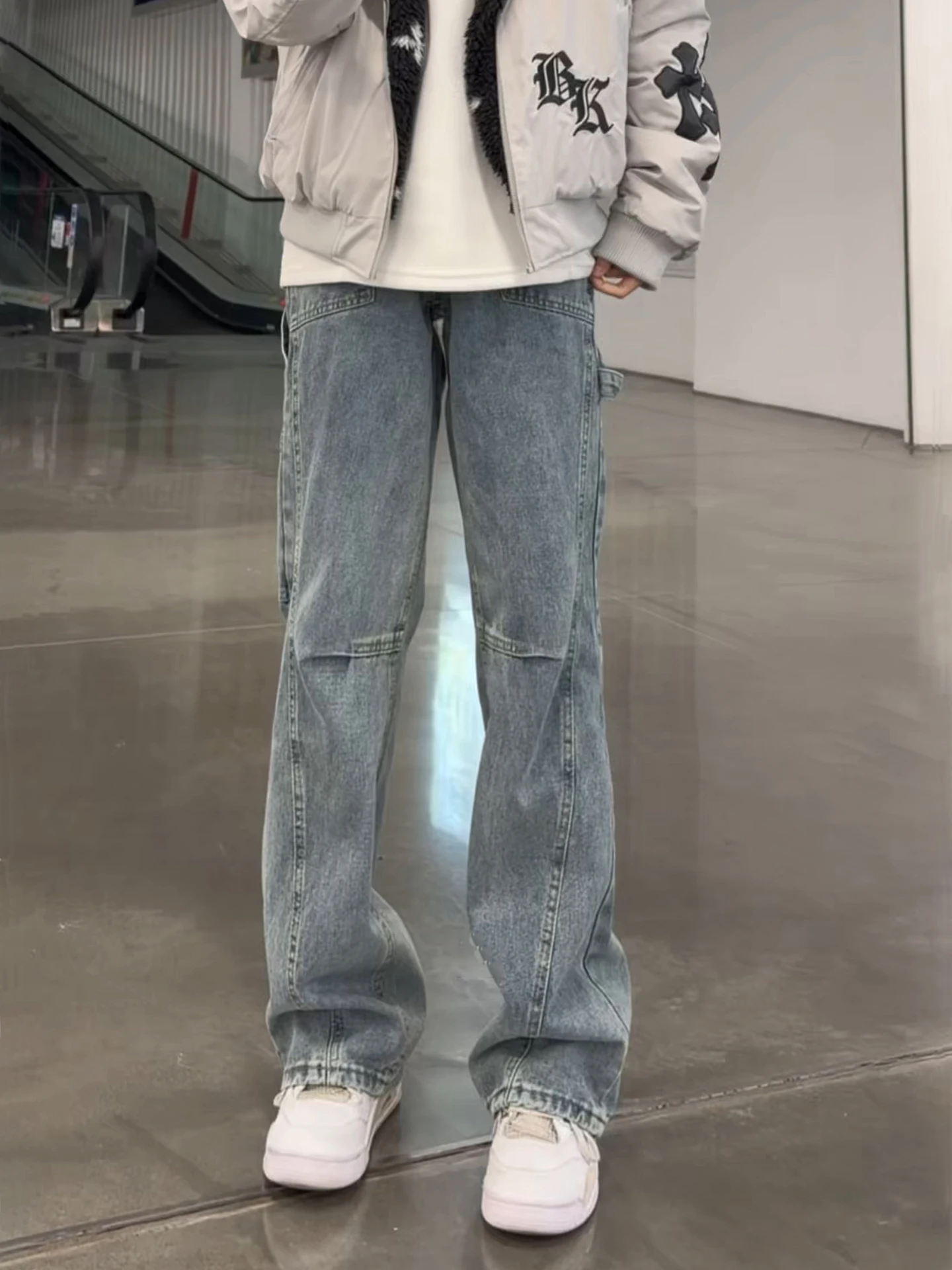 

Мужские джинсы American Style с высокой талией, прямые, с эффектом удлинения ног, повседневные, свободного кроя, зимние, модные