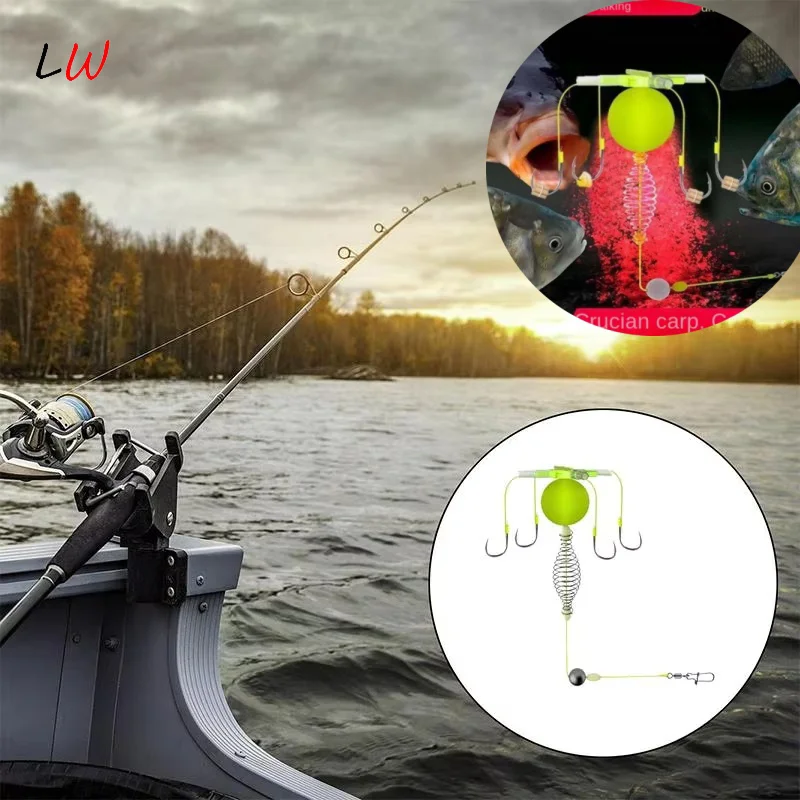 

New String Hook Fishing Bait Cage Four Hook Carbon Steel Line Group Feeder Sinker Float Sharp Fishing Spring Bait Cage Sea
