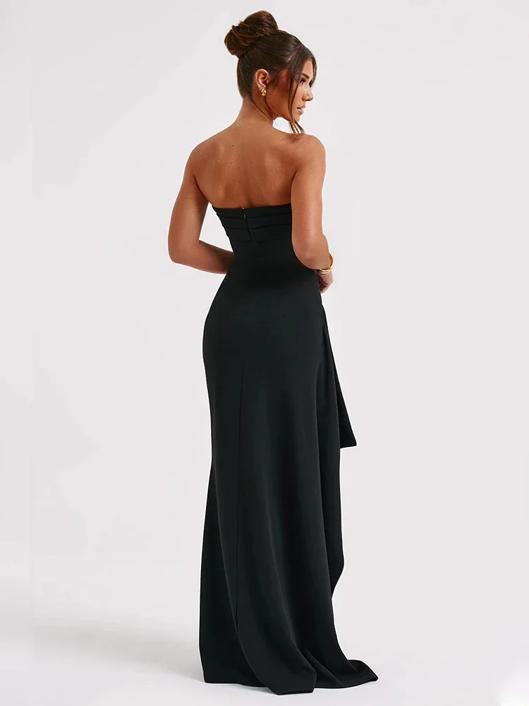 BWQ High Split Sexy Party Dress Women Elegant Maxi Long 2024 Summer Dress Backless Nightclub Slim Bodycon Pleated Dresses — zdjęcie 2