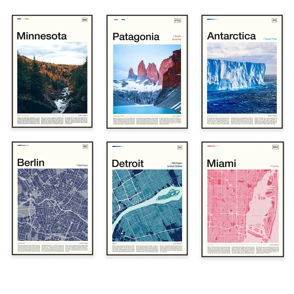 Boston, Miami, Seattle, Detroit map print, South Korea, Antarctica, Glacier, Banff, Chile, Toronto, Minnesota travel poster