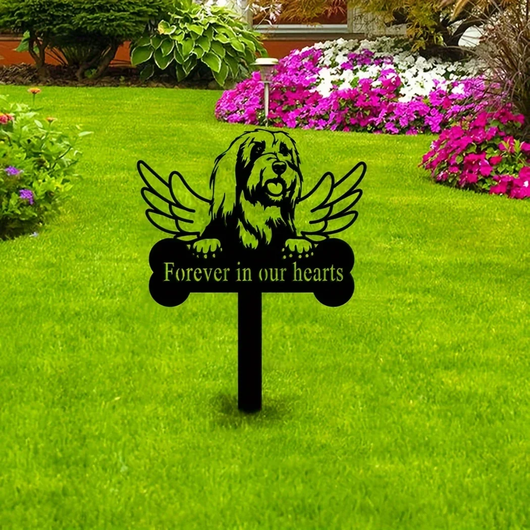 1pc Bearded Collie Dog Memorial Decoration Stake Metal Stake Sympathy Sign Pet Grave Marker Remembrance Stake Garden Party Décor