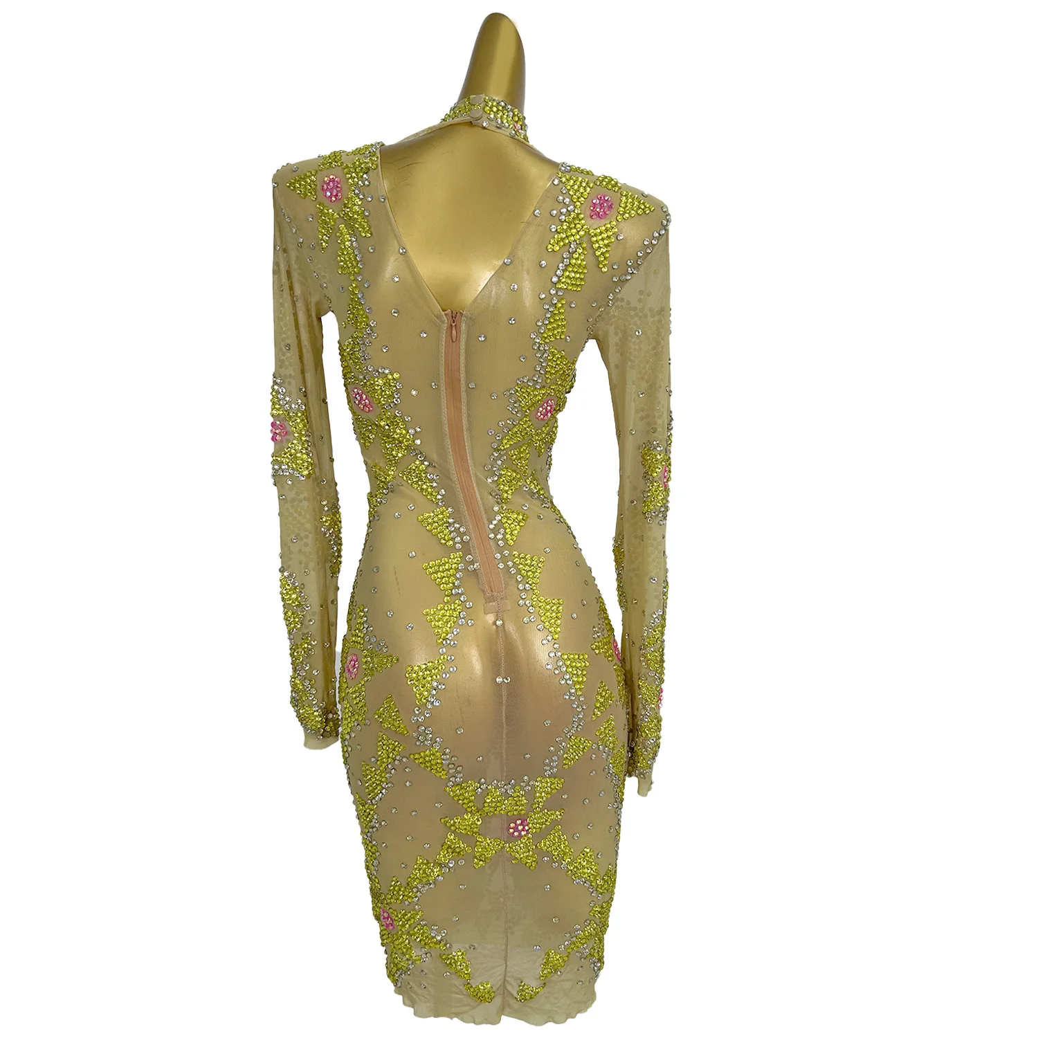 Sexy Transparent Night Club Party Rhinestone Mini Dress Women Evening Gown Prom Outfit Ladies Dinner Cocktail Pencil Dress