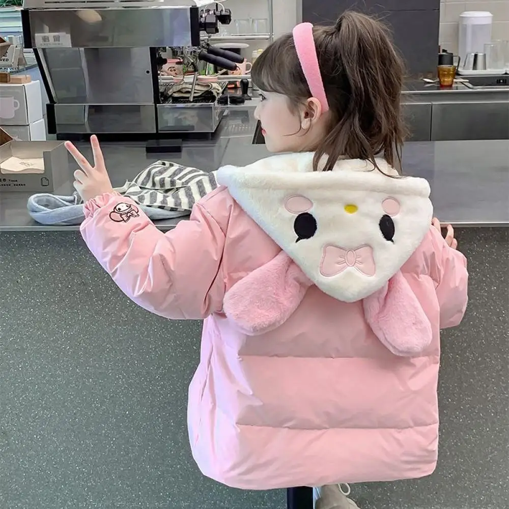 

Kawaii 2024, осенне-зимняя новая детская одежда Hello Kitty Cinnamoroll, куртка с капюшоном с героями мультфильмов для девочек, хлопковое теплое пальто в стиле аниме