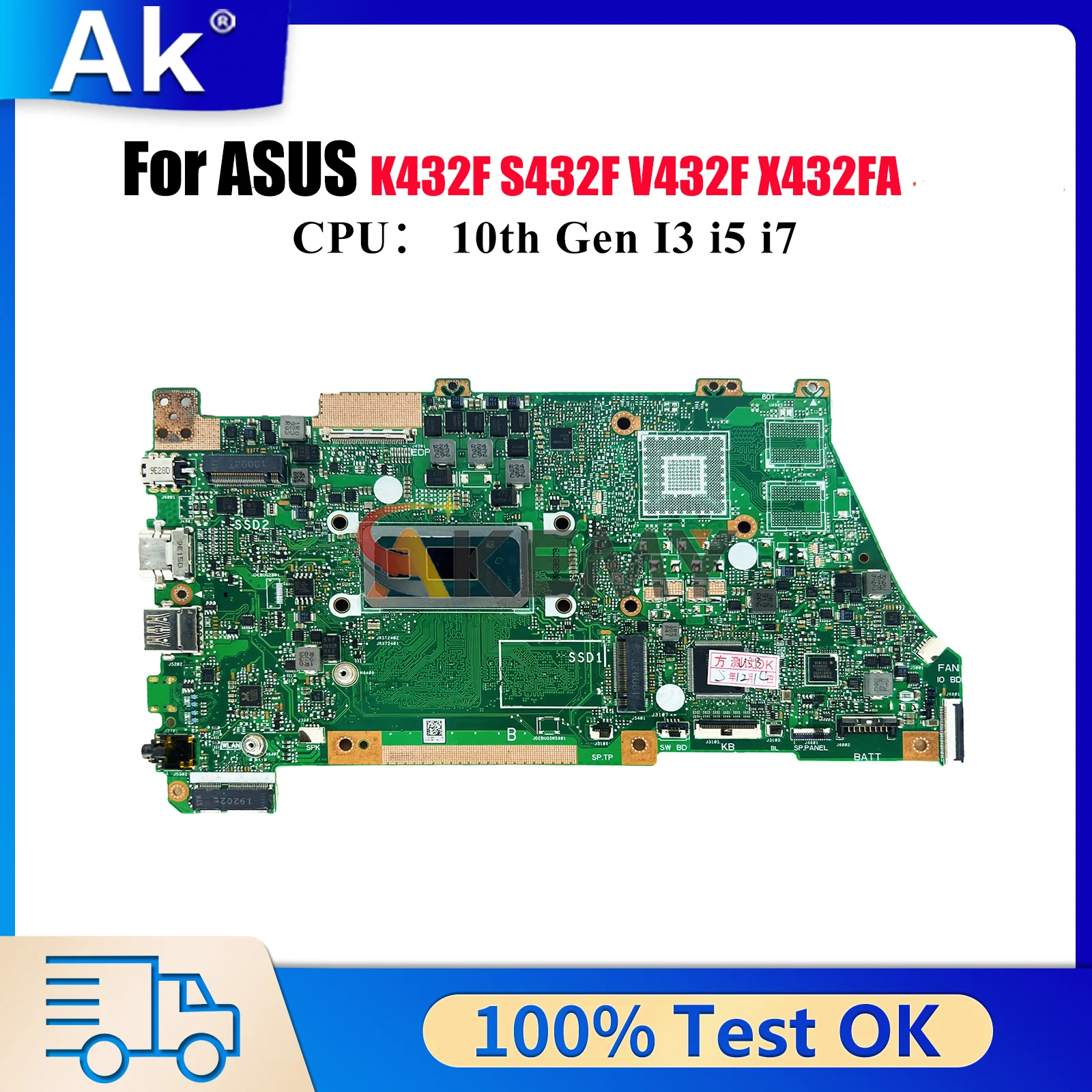 

X432FA Laptop Motherboard For ASUS VivoBook X432FLC X432F K432F S432F X432FAC X432FL X432FA V432F Mainboard W/ 10th Gen I3 i5 i7