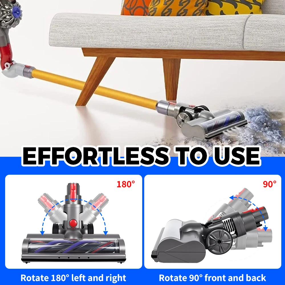 For Dyson V7 V8 V10 V11 V15 Cordless Vacuum Deep Cleaning Parts High Efficiency LED Headlight Quick Release Roller Brush Head