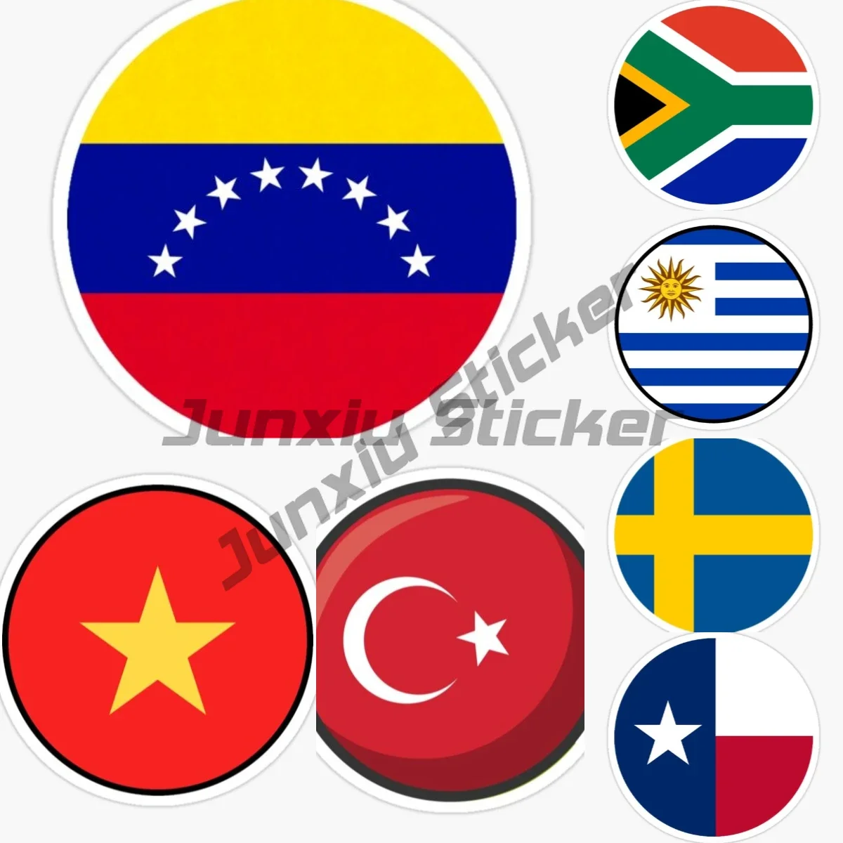 South Africa Sweden Texas Türkiye Uruguay Venezuela Vietnam Round Flag Car Decal Vinyl Self Adhesive Decorative Accessory Decals
