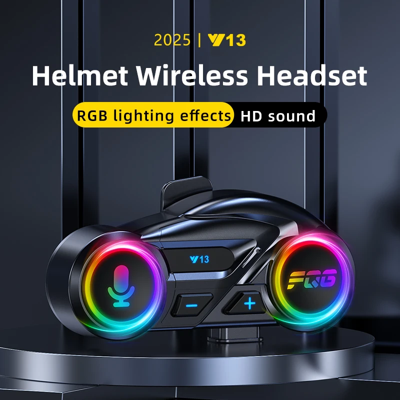 

Y13 Motorcycle Helmet Bluetooth Headset with RGB Light, Noise Reduction, Auto Answer Call, Long Distance Connection, Chip 6.0, D