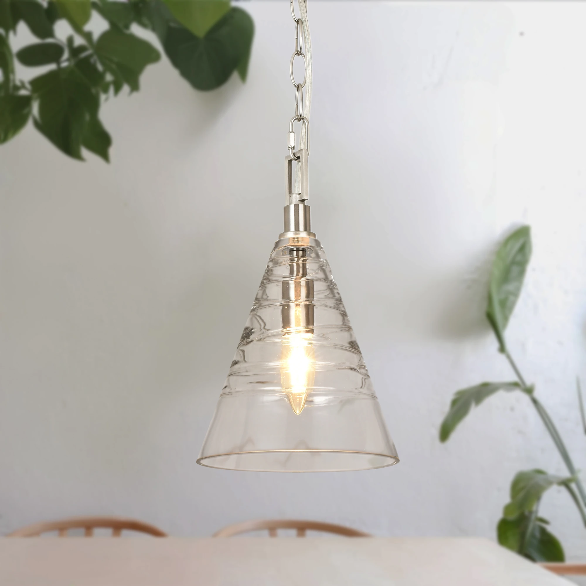 

Industrial Pendant Light Modern Glass Cone Chandelier Light Fixture 1-Light for Kitchen Island Bedroom Dining Room Hallways