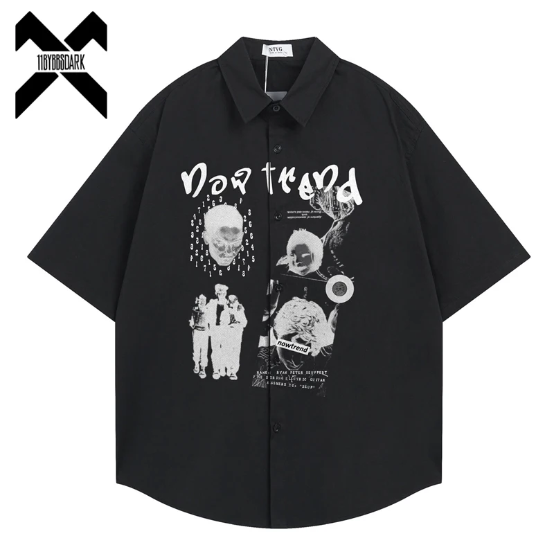 

2026 New Summer Retro Letter Graphic Shirt Black White Loose Fit Casual Couple Shirt Unisex Tops
