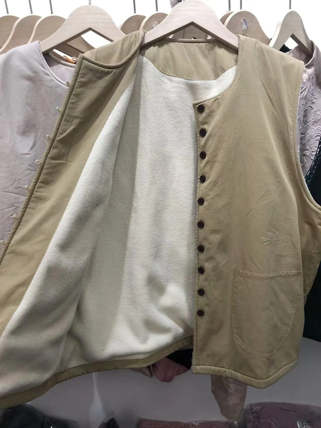 여성용 순면 안감 조끼 아우터웨어 단색 단추 오픈 카디건 따뜻한 하트 보호 탑