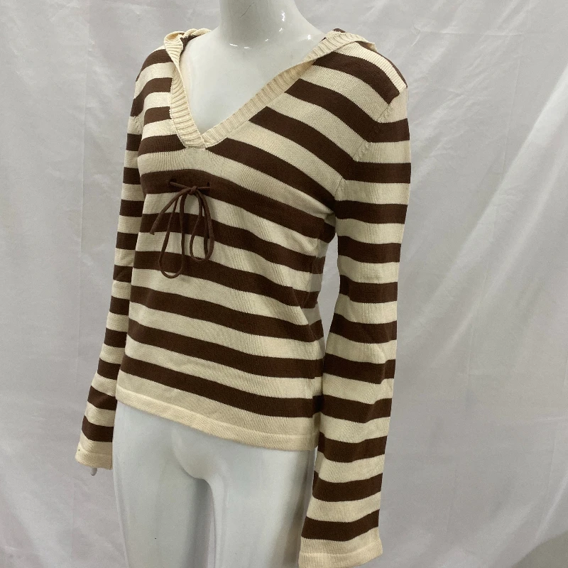 

Striped V-neck hooded knitted sweater, European and American high street style, slim-fitting long-sleeved cute women's clothing