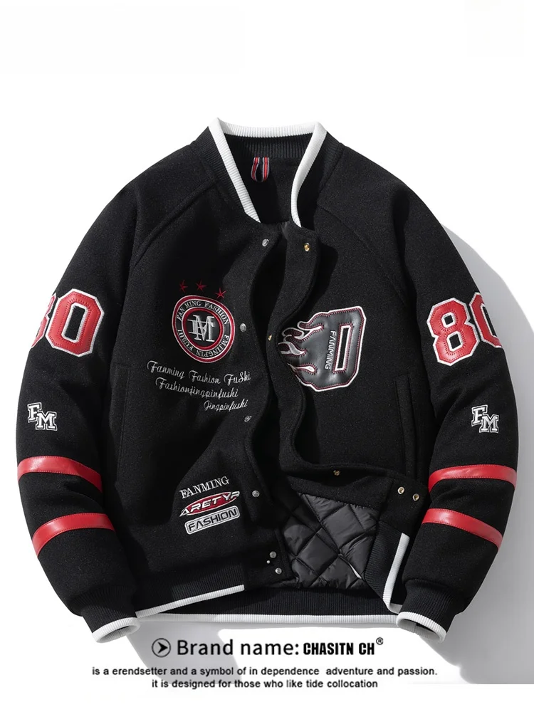 

Retro American Woolen Cotton Jaet Men's Winter Faion Brand Embroidered Loose Cotton Clothes Casual Thiened Outerwear