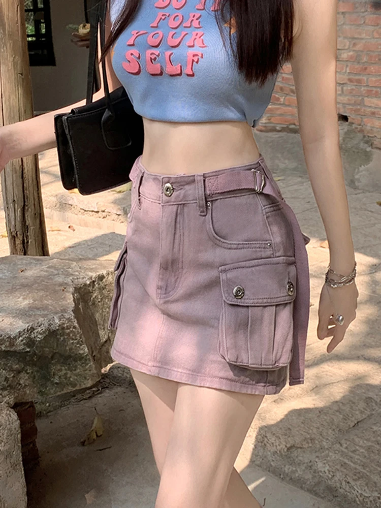 American Style Style Workwear Denim Short Skirt Women Summer Slimming A-Line Spicy Girl's High Waist Hip Hugging Skirt