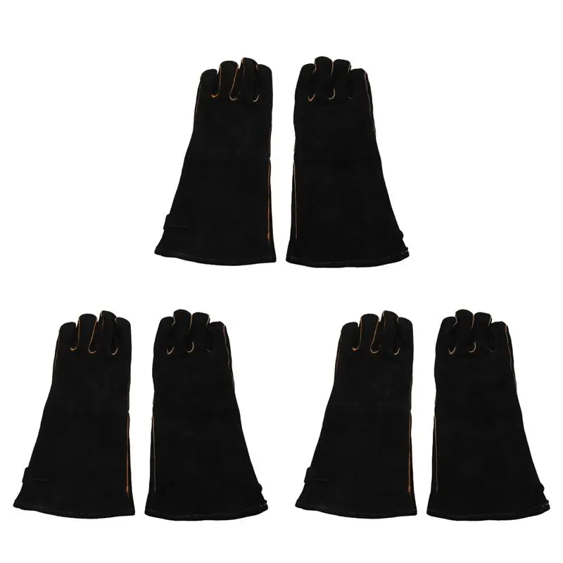 A04G-6X Extreme Heat&Fire Resistant Gloves Leather With Stitching,Mitts Perfect For Fireplace,Stove,Oven,Black 16 Inches