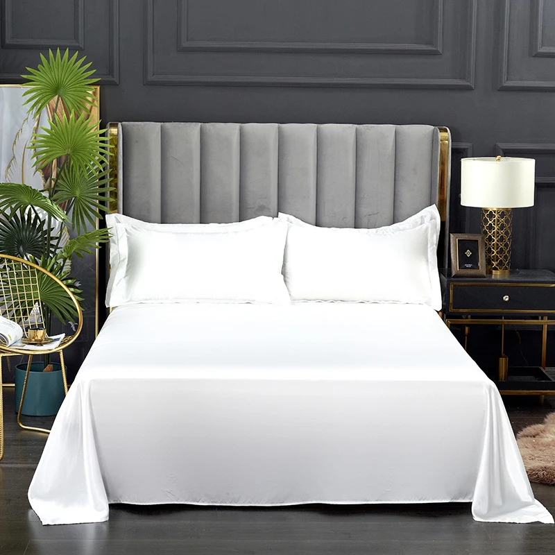 Bonenjoy 1 pc Bed Sheet for Summer Ice Cool Fabric Top Sheets Satin Smooth Flat Bed Sheet for Double Bedding (no pillowcase)