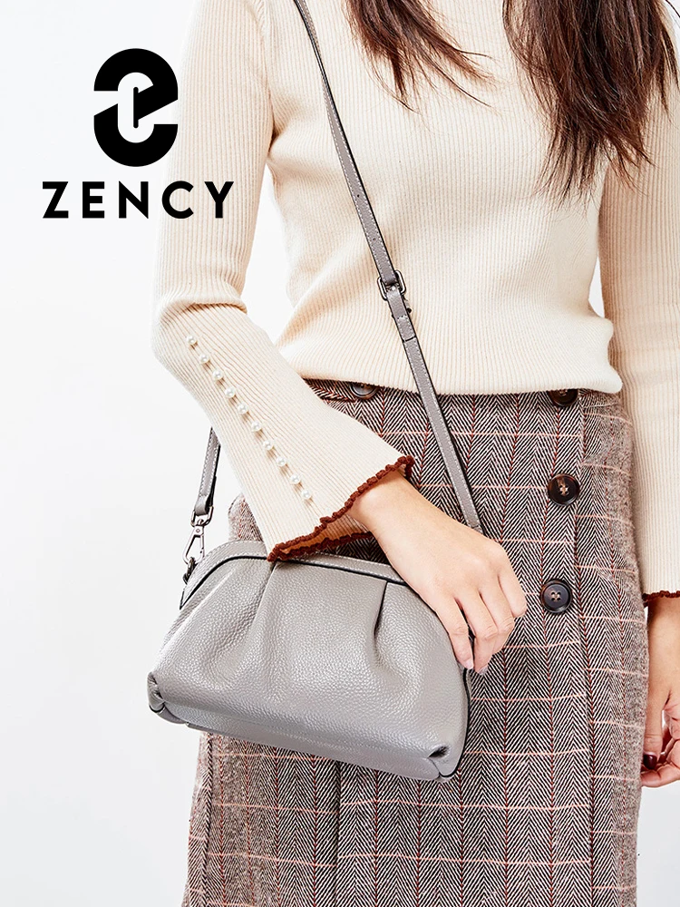 Zency New Women Summer Bag 100% Genuine Leather High Quality Small Hobos Bags Casual Lady Shoulder Bag Black Grey Crossbody