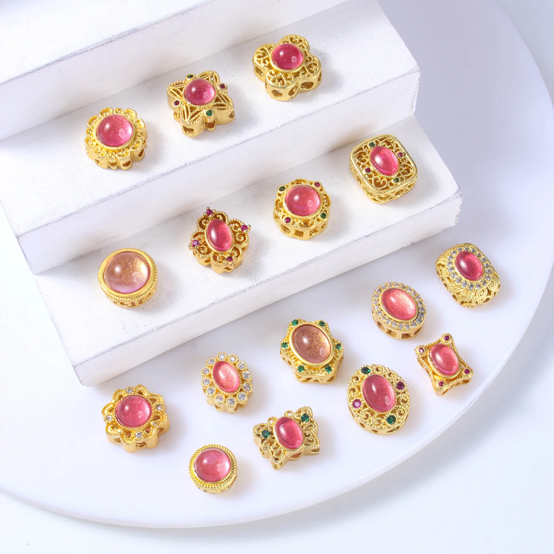 10 Pieces Copper Gold-plated Rhodonite Spacer Bead Accessories DIY Handmade Bracelet Necklace Jewelry Making Beads Wholesale