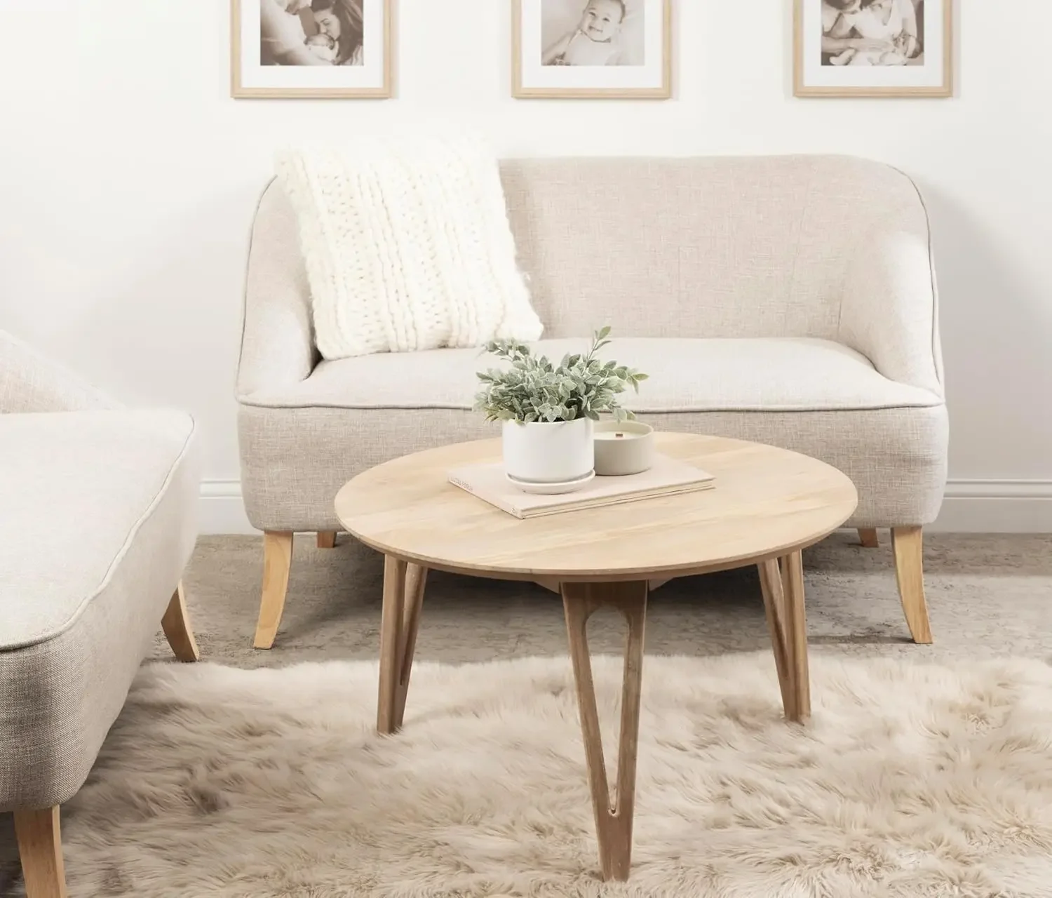 Kershaw Transitional Round Coffee Table, 30 X 30 X 19, Natural Wood, Circle Living Room Table With Solid Mango Wood|