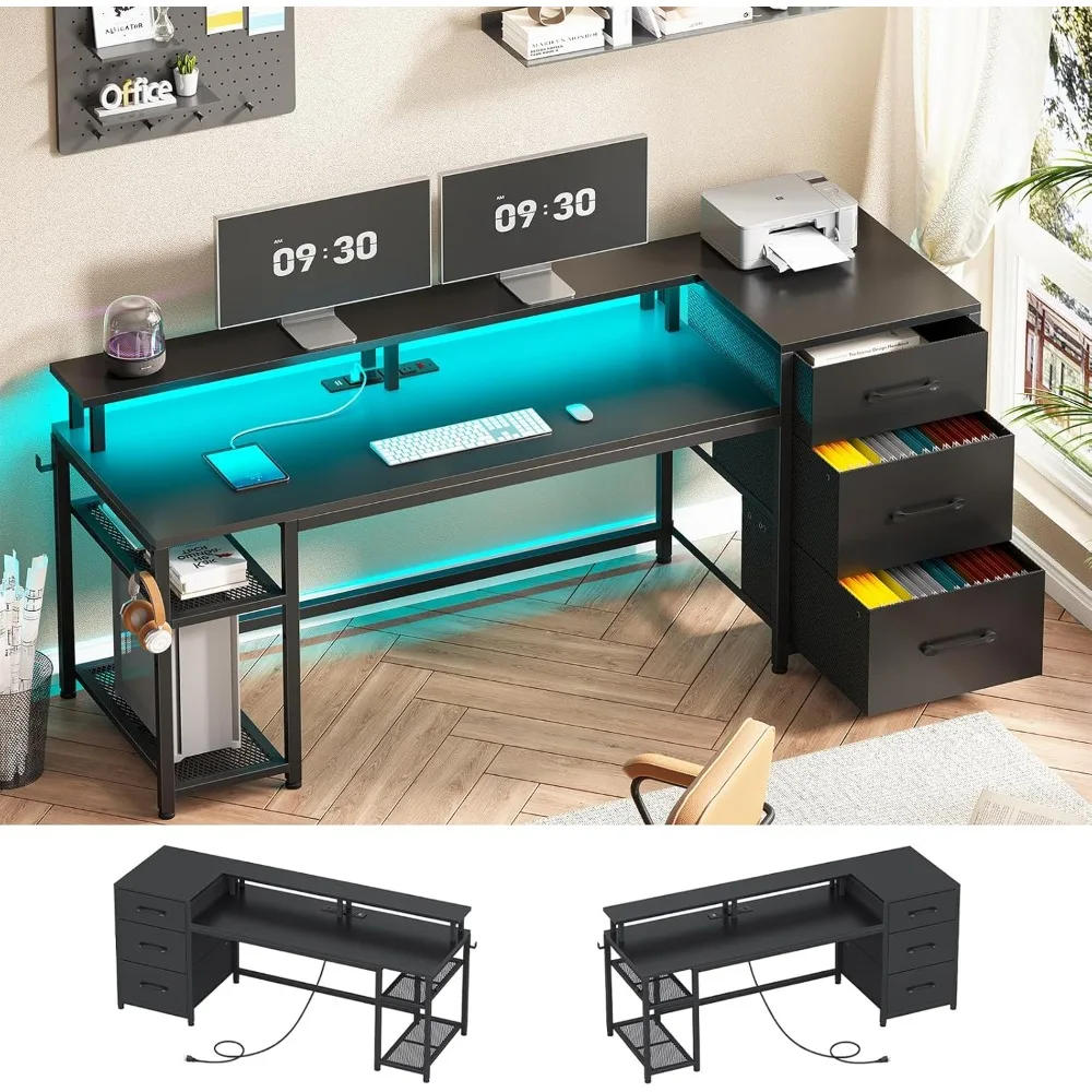 

59" Office Desk with Drawers, Reversible Computer Desk with File Drawers & Storage, Gaming Desk, Home Office Desks