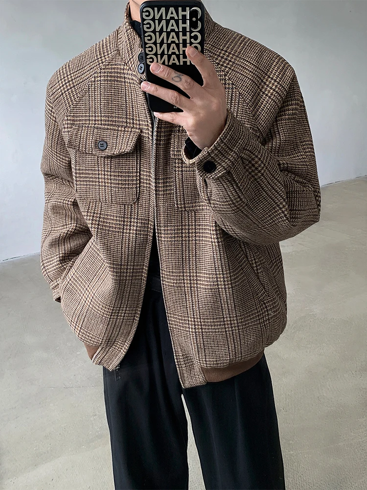 

Thiened Woolen Jaet for Men Autumn Winter Sle Quilted ort Coat American Retro Sle Youth ular Loose Fit Zipper Cl...