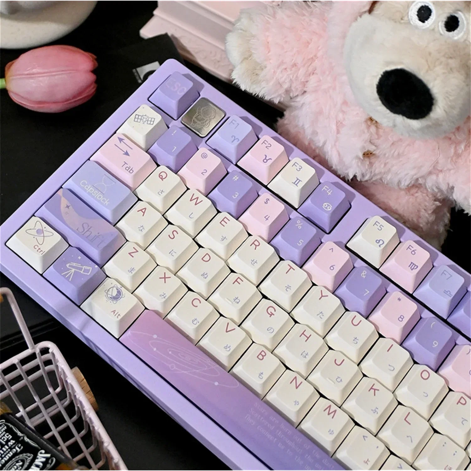 

GEFENSI 133 Keys Cherry Keycaps PBT Thermosublimation Girls Purple Dreams For 60/64/84/98/108 Gaming Mechanical Keyboard MX Swit