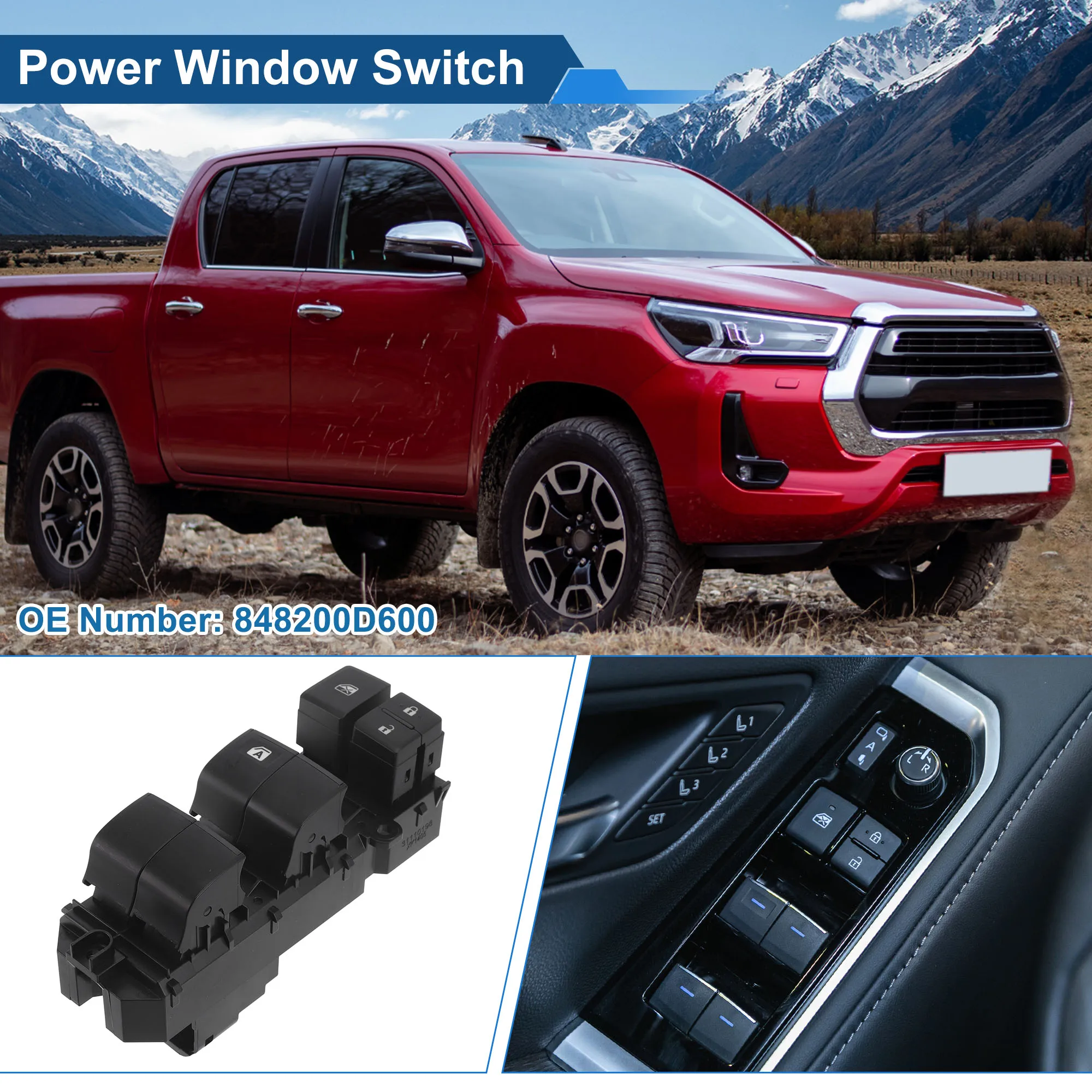 

UXCELL Front Left Driver Side Power Window Switch for Toyota Hilux 15-22 No.848200D600