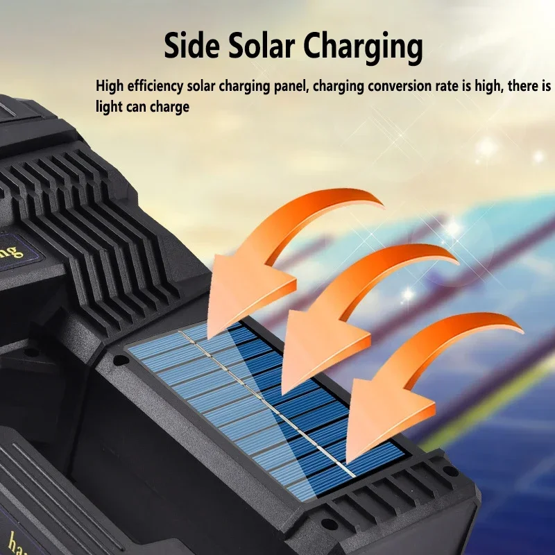 New Portable Solar Flashlight LED Work Light USB Rechargeable Searchlight with Side Light Outdoor Waterproof Power Bank Lantern