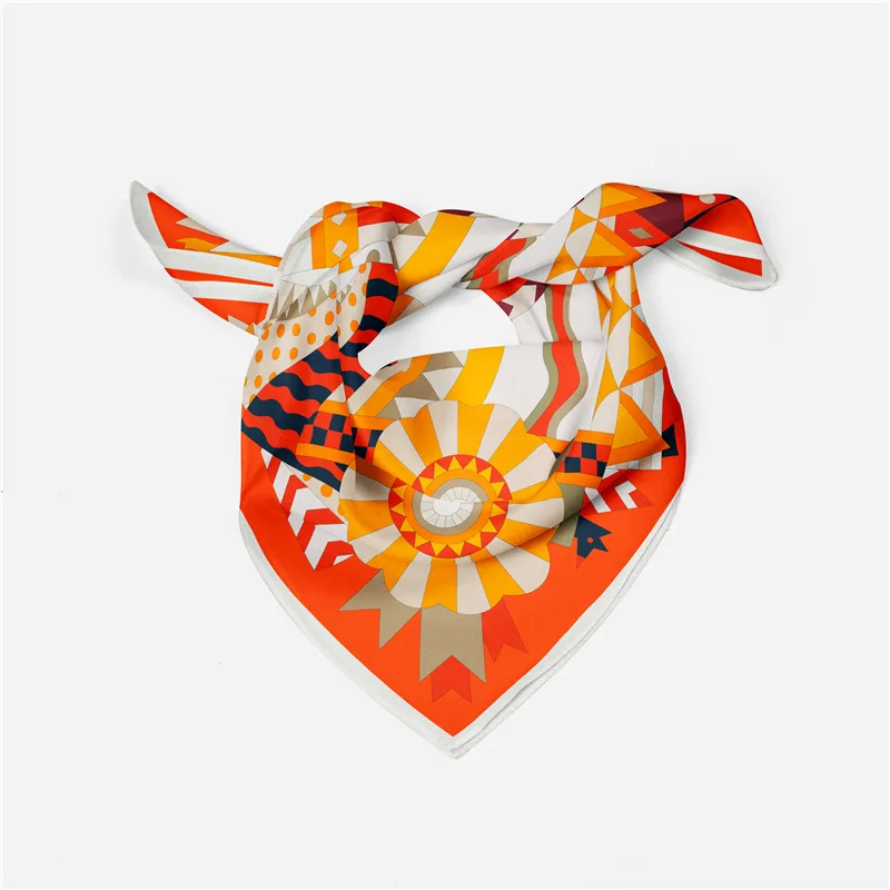 Twill Silk Scarf Woman Forest Animals Print Square Scarves Wraps Bandana Small Hijab Foulards Lady Tie Headband Neckerchief 53CM