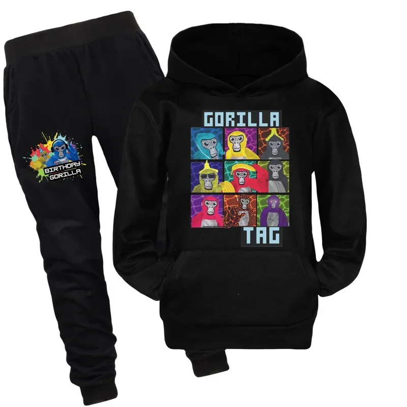2024 Cartoon Gorilla Tag Set di vestiti per bambini Gioco VR Scimmia Felpa con cappuccio Bambini Autunno Felpe con cappuccio Pantaloni 2 pezzi Set Ragazzi Abiti