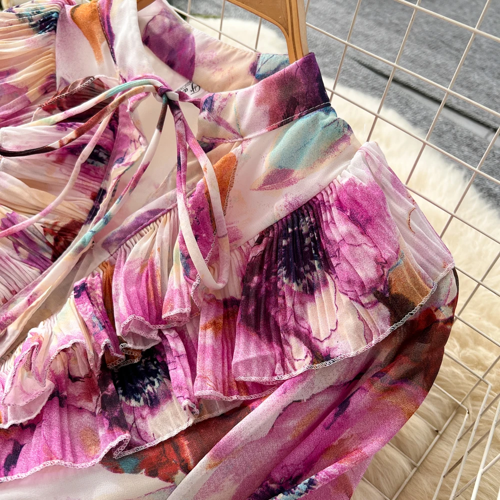 Chic vintage long sleeve print Elegant Fairy autumn hotsweet Sundress women clothing A-line dress