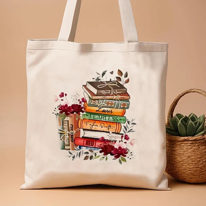 Just A Girl Who Loves Books Canvas Tote Bag Women Reusable Shopper Bag Vintage Rose Books Fashion Read Lover Shoulder Handbags