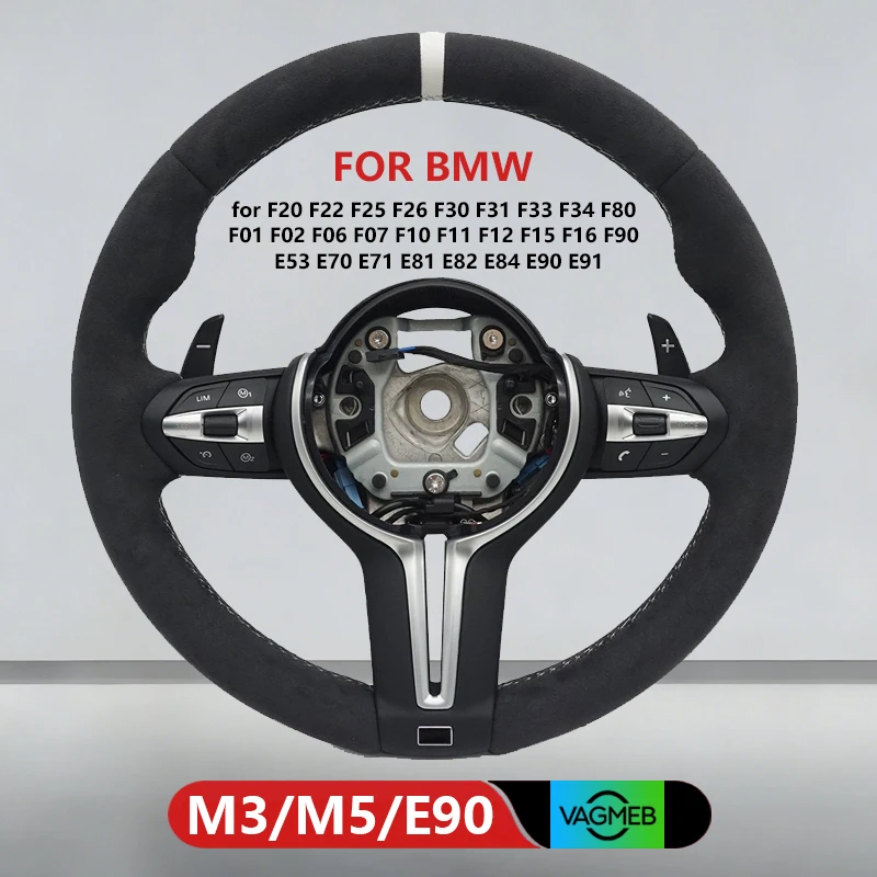 

M Sport Steering Wheel For BMW F20 F21 F22 F15 F30 F31 F33 F35 F36 F01 F10 F12 E70 E71 E90 Upgrade Full Suede White Stripe M3 M5