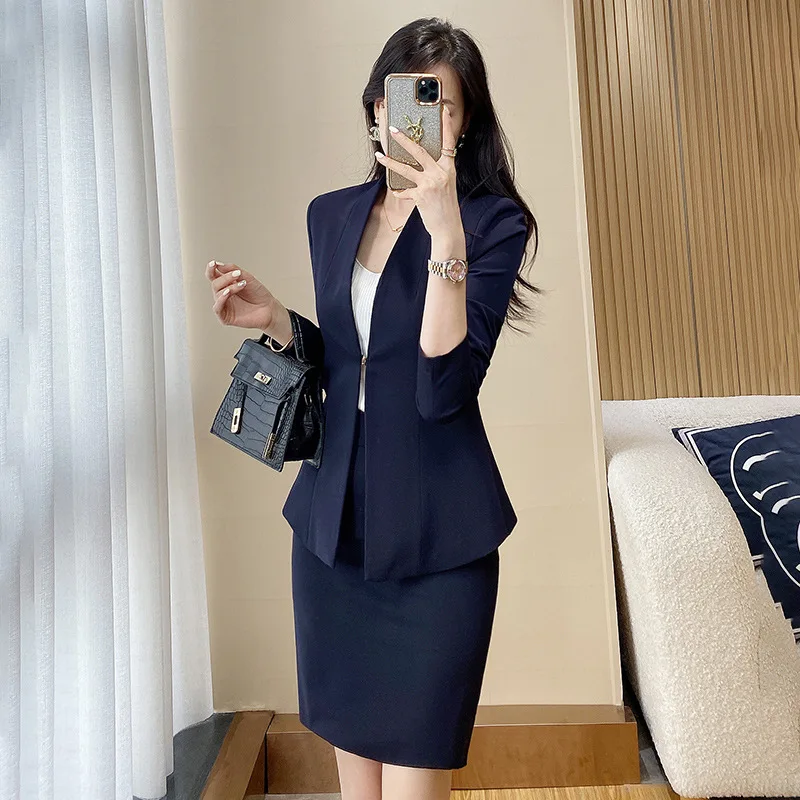 High-End Business Suit Women's Spring and Autumn Elegant Jewelry Shop Formal Dress Stand Collar Suit Dress Hotel Front Stage Wor