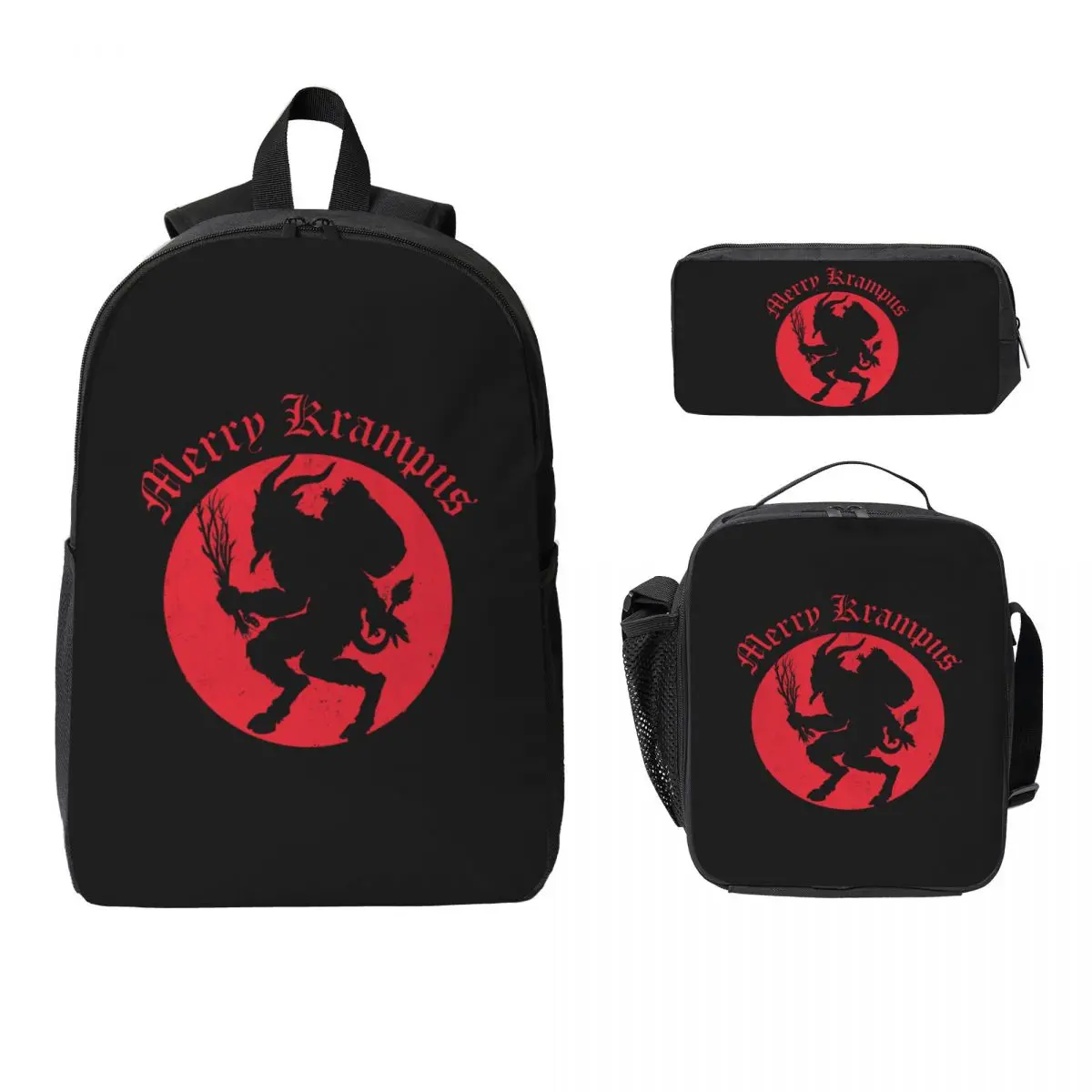 

Merry Krampus Horror Christmas Backpack Student BookBag School Bag Laptop Shoulder Bags 3ps Insulated Lunch Bag Pencil Case