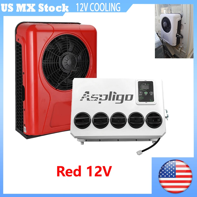 Aspligo 12V Electric Split Automotive Parking Air Conditioner 24V Air Conditioning System for Car Bus Van Tractor Truck Camp Van