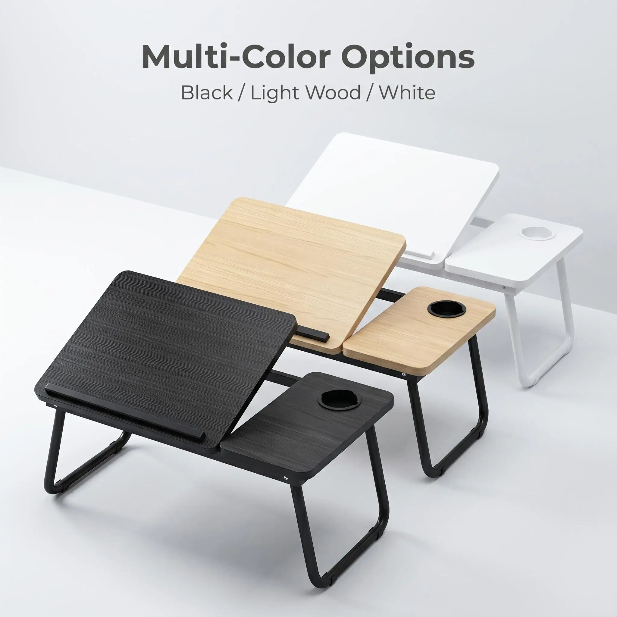 Adjustable Foldable Laptop Desk for Bed Portable Lap Tray Table with Cup Holder Tablet Stand Multi-Angle Tilting Ergonomic Computer Bedside Desk for Couch Sofa Reading Writing Gaming Breakfast