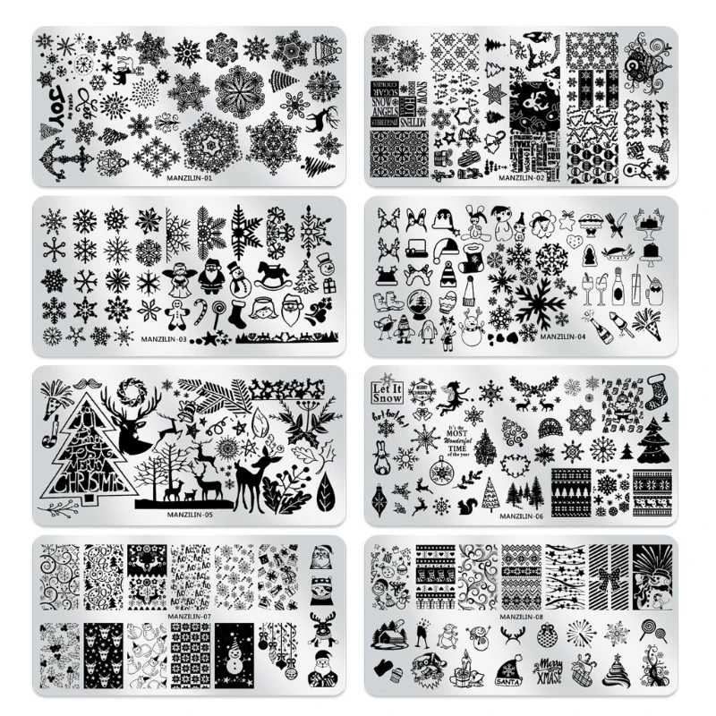 E1YE Christmas Stamping Plates Set Snowflakes Art Plates Template Christmas