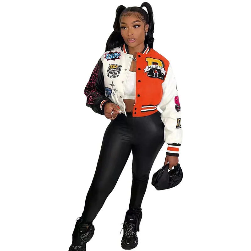 

Varsity Jacket For Women‘s 2024 Fall Winter Print Patchwork Long Sleeve Buttons Streetwear Racing Bomber Jackets Top Y2k