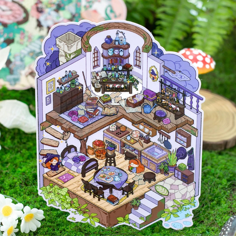 Kawaii Cartoon Fairy Tale 3D Miniature Scene Stickers Creative DIY Handmade Pocket House Scrapbook Stickers Children's Gifts
